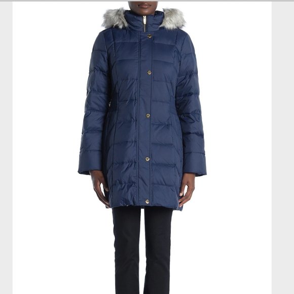 NWT Anne Klein Faux Fur Hoodie Puffer Coat - Picture 2 of 6
